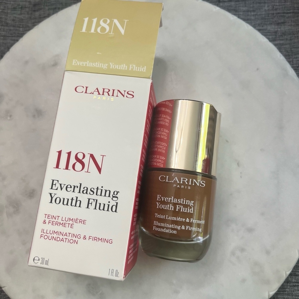 New NWT‎ Clarins 118N Foundation Everlasting Youth Fluid Dark Makeup Beauty 30ml